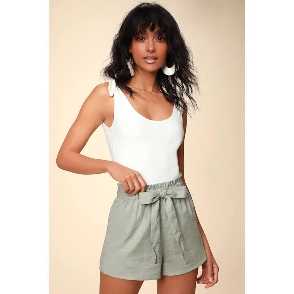 Lulus Jemima Sage Green Paper Bag Waist Shorts - Size S